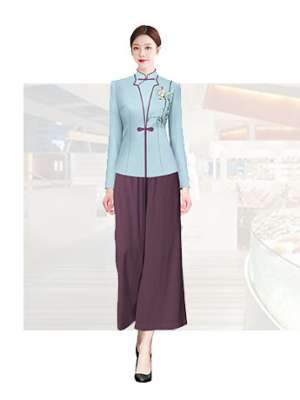 中山風刺繡工服女士春秋季酒店